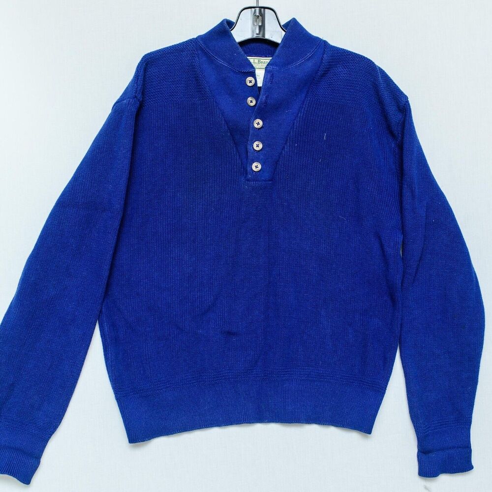 L.L. Bean Sweater Large Blue Knit Button-Up Eclectic Grandpa Gorpcore